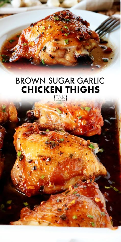 Sticky Chicken Thighs, Brown Sugar Garlic Chicken, Garlic Chicken Thighs, Garlic Brown Sugar Chicken, Brown Sugar Chicken, Thigh Recipes Baked, Chicken Breast Recipes Easy, Chicken Thigh Recipes Oven, Asian Sauce