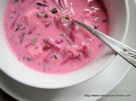 Recipe for Lithuanian cold beet soup. A gorgeous chilled soup for summer! Cold Beet Soup, Spanish Gazpacho, Beet Soup Recipes, Lithuanian Recipes, Food Quiz, Chilled Soup, Beet Soup, Beet Recipes, Cold Soup