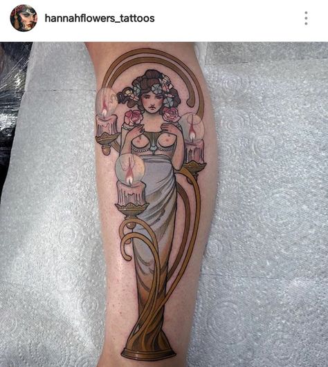 Tattoos Dragonfly, Hannah Flowers, Elements Of Art Color, Neo Traditional Tattoos, Art Deco Tattoo, Art Nouveau Tattoo, Neo Tattoo, Nouveau Tattoo, Mucha Art