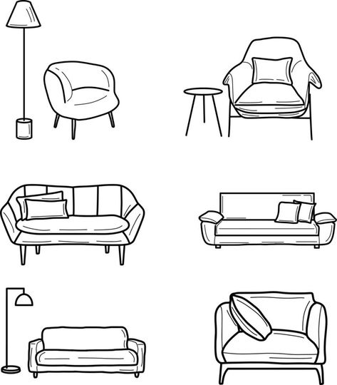 Handdraw doodle of sofa in the livingroom Cartoon Furniture Drawing, Sofa Illustration Vector, Sofa Design Sketch, Cartoon Room Drawing, Sofa Drawing Easy, Sofa Illustration Drawings, Couch Drawing Easy, How To Draw A Sofa, Sofa Drawing Sketch