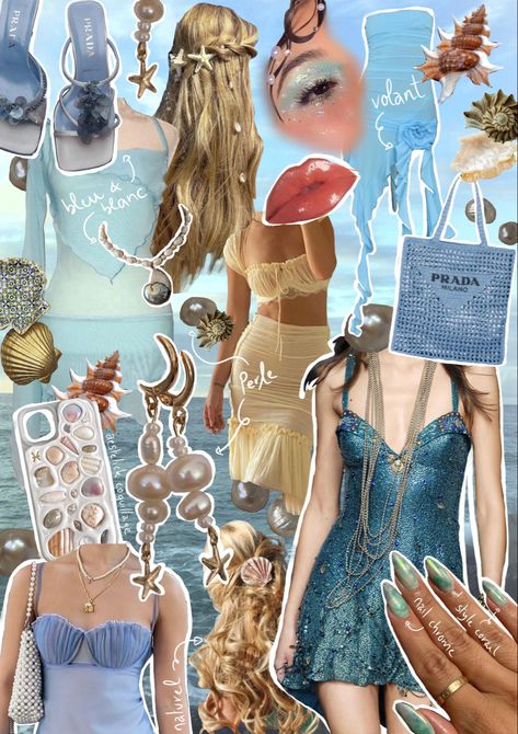 Mermaid Core Fashion 2023, Sea Aesthetic Fashion, Blue Siren Outfit, Mermaid Aesthetic Fashion, Mermaid Beach Outfit, Siren Diy Costume, Mermaid Asthetics Outfit, Mermaidcore Diy, Mermaid Core Fashion