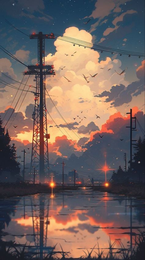 Anime World Wallpaper, Evening Wallpaper, Anime Landscape, Sky Anime, Scenic Wallpaper, Scenery Background, View Wallpaper, Cool Anime Backgrounds, Cute Simple Wallpapers