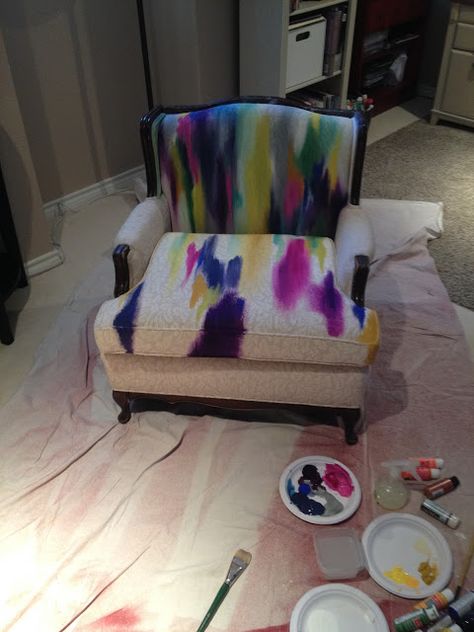 theartgirljackie-tutorials: Artsy Upholstery Makeover: The Painted Chair Painting Chairs Diy Upholstery, Painted Fabric Furniture, Painted Fabric Chairs, Painted Upholstered Chairs, Paint Fabric Chair, Painted Chairs Ideas, Painted Fabric Chair, Painted Chairs Diy, Paint Chairs