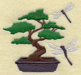 Bonsai with Dragonflies design (F6172) from www.Emblibrary.com Bonsai Embroidery, Embroidery Trees, Beautiful Bonsai, Tree Images, Dragonflies Design, Okinawa Japan, Paper Piecing Patterns, Embroidery Library, Japanese Design