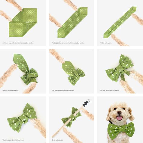 How To Tie A Bandana Into A Bowtie Dog Bandana Pattern, Diy Dog Collar, Dog Clothes Diy, Dog Collar Bows, Dog Collar Bow Tie, Dog Clothes Patterns, Dog Projects, Dog Crafts, Diy Dog