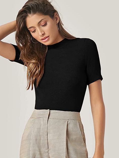 Fall Fashion Outfits Casual, Business Chic Style, Mock Neck Short Sleeve, Women's Workwear Fashion, Mock Neck Blouse, Skirt Shorts, Easy Winter Outfit, Casual Work Outfit, Fall Outfits For Work