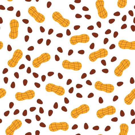 Seamless pattern with ripe raw tasty arachis on white backdrop. Vector illustration of peanut in cartoon flat style Peanut Wallpaper Food, Peanut Pattern Illustration, Peanut Cartoon Art, Peanut Butter Illustration, Peanut Butter Wallpaper, Peanut Wallpaper, Peanut Illustration, Peanuts Wallpaper, Toffee Candy