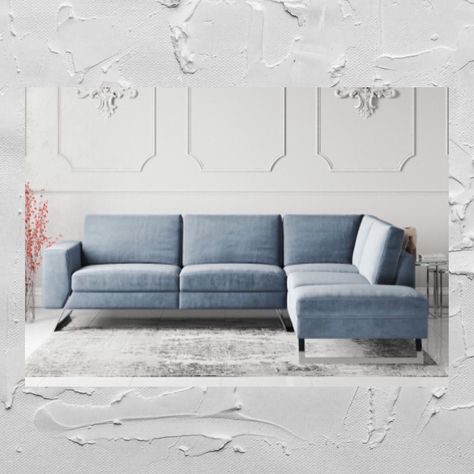 Modify your living room into a comfort zone with luxury sofas at Fezmo Eazy Living, your living made easy. . . . . . . . . . . #fezmo #fezmoeazyliving #blue #sofa #furniture #comfort #luxury #Lcorner #modify #zone #living #easy #love #home #white #family #yolo #ease #madeinindia L Corner Sofa Design, Grey/blue Sofa, Blue Corner Sofa, Pale Blue Corner Sofa, Blue Corner Sofas, Shaw House, Blue Velvet L Shape Sofa, Corner Sofa Modern, Comfort Luxury