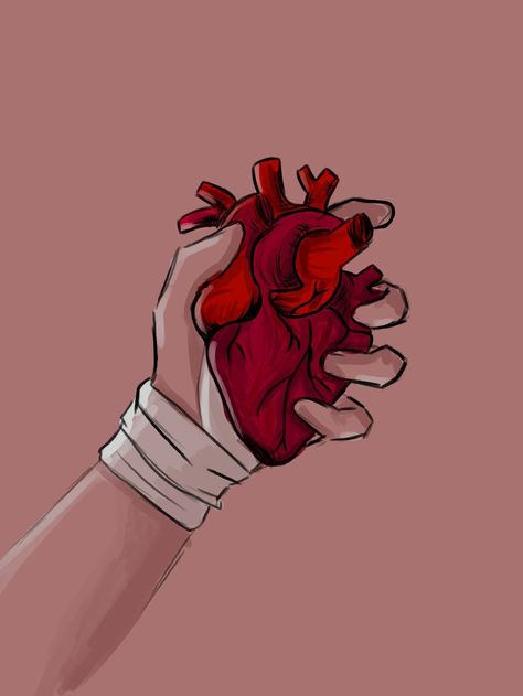 Hand Holding Object Drawing, Half Heart Drawing, Holding Heart In Hand, Hand Squeezing Heart Drawing, Heart In Hand Drawing, Human Heart In Hand, Heart With Bandages, Hand Holding Heart Drawing, Holding Heart Reference