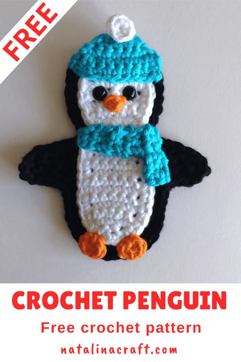 crochet penguin applique Crochet Applique Patterns Free Simple, Applique Animals, Crochet Kindness, Christmas Applique Patterns, Crochet Pins, Crocheted Animals, Crochet Applique Patterns Free, Penguin Crafts, Crochet Appliques