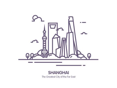 shanghai by Rwds #Design Popular #Dribbble #shots Shanghai Tattoo, Child Draw, City Outline, Icon Ig, Skyline Drawing, Shanghai Skyline, Shanghai City, Chinese Posters, City Graphic