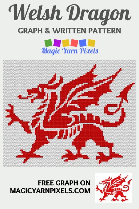 Get the Free Graph for this cute Welsh Dragon Pattern. Modern graphs for c2c crochet, cross stitch & other crafts from Magic Yarn Pixels.