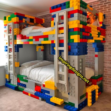 Lego Bunk Bed, Boys Lego Bedroom Ideas, Boys Lego Bedroom, Tree House Bedroom, Lego Bed, Bunk Room Ideas, Lego Bedroom, Lego Building Blocks, Kids Bedroom Design