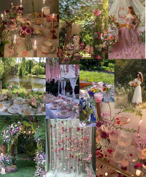 Princess Aesthetic Party Ideas, Bachelorette Fairy Theme, Garden Party Indoors Decorations, Fairycore Birthday Party Aesthetic, Fairy Party For Adults, 18th Garden Party Ideas, Ethereal Garden Party, Garden 21st Birthday Party, Fairy Birthday Party Aesthetic