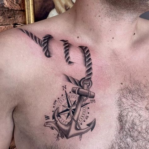 Chest Tattoo Men Ideas, Tattoo Men Ideas, Brust Tattoo Frau, Small Anchor Tattoos, Tatuaje Trash Polka, Tato Dada, Tato Dengan Makna, Anchor Tattoo Design, Tattoo Inspiration Men