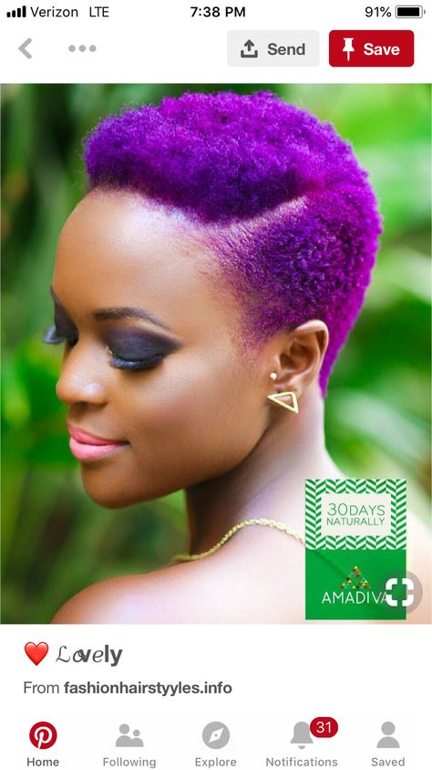 Purple Natural Hair, Yellow Hair Dye, Short Hair Designs, Shaved Hair Designs, Natural Hair Short Cuts, Hair Tint, Sassy Hair, Natural Hair Styles Easy, Short Black Hairstyles