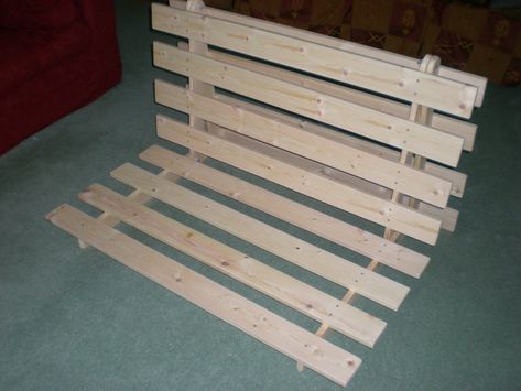 Diy Futon Frame, Futon Bed Frame, Pallet Couch Cushions, Pallet Furniture Couch, Diy Couch Cushions, Wood Pallet Couch, Wood Bed Frame Diy, Wood Pallet Bed Frame, Wood Pallet Beds