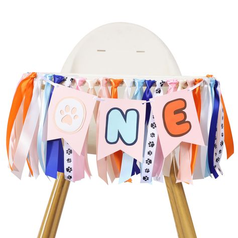 PRICES MAY VARY. PERFECT ADDITION TO YOUR LITTLE girl’S 1ST BIRTHDAY - Celebrate your little one's special day with our adorable highchair Banner! Designed in cheerful shades of light blue, navy, brown, orange and pink, this high chair banner is the perfect decoration to set the tone for a fun and memorable birthday party. BLUEY-INSPIRED DESIGN - Capture the essence of the beloved Blue cartoon with our specially crafted birthday banner. The colors and playful design are sure to delight fans of t Bluey 1st Birthday Party Ideas, Bluey 1st Birthday Party, Bluey 1st Birthday Party For Girl, Bluey First Birthday Party Ideas, Bluey Birthday Party Ideas, 1st Birthday High Chair, Pink 1st Birthday, 1st Birthday Decor, Bluey Birthday Party