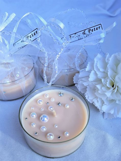 Candle With Pearls and Rhinestones Wedding Guest Favors - Etsy Serbia Half Birthday Candle, Trending Candles, Pearl Themed Party, Pearl Wedding Centerpieces, Christening Guest, Pearls Wedding Theme, Candle Work, Diy Candles Video, Rhinestone Candle