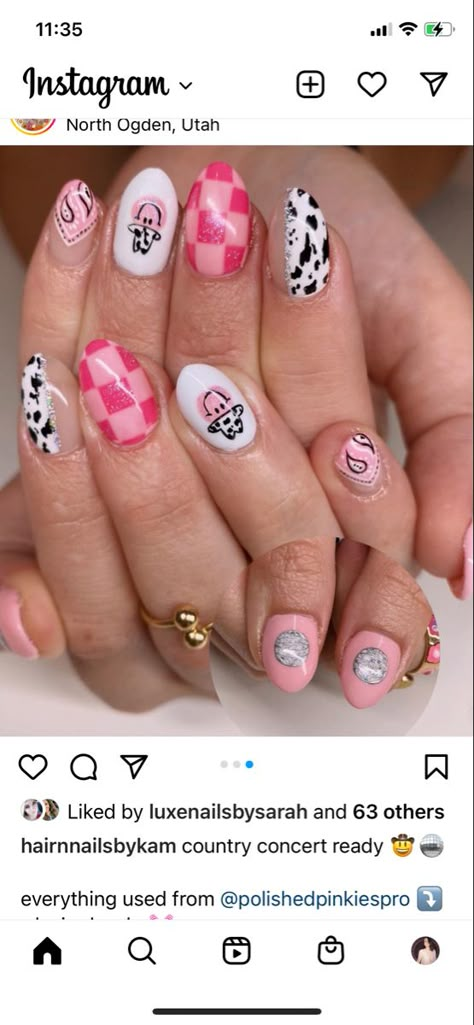 Fun Nashville Nails, Pink Cowgirl Aesthetic Nails, Shania Twain Concert Nails, Cowboy Boot Nails Design, Fall Cowgirl Nails, Pink Western Nail Ideas, Country Fest Nails, Cute Country Concert Nails, Country Nails Pink