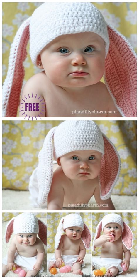 Little Cottontail Baby Hat Free Crochet Pattern Baby Hat Free Crochet Pattern, Bunny Hat Crochet, Crochet Bunny Hat, Crochet Baby Hats Free Pattern, Hat Free Crochet Pattern, Baby Bunny Hat, Crochet Baby Blanket Beginner, Crochet Baby Hat Patterns, Crochet Bunny Pattern