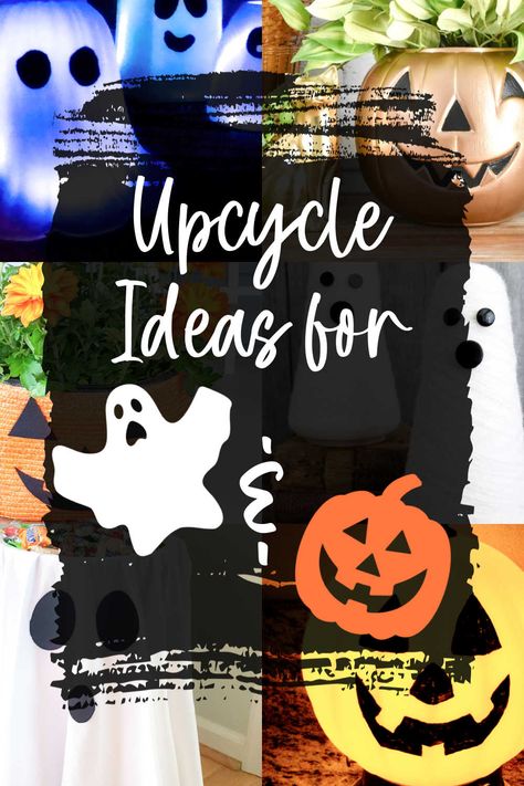 Looking forward to decorating for Halloween with a few ghosts and jack-o-lanterns? These upcycling ideas will have all the good gourds and ghouls running to the thrift store to find future projects on the shelves! Thrift Store Halloween Decorations, Halloween Shelves Decor, Thrifted Halloween Decor, Upcycled Halloween Decorations, Upcycle Halloween, Lantern Image, Decorating For Halloween, Halloween Gourds, Halloween Decoration Ideas