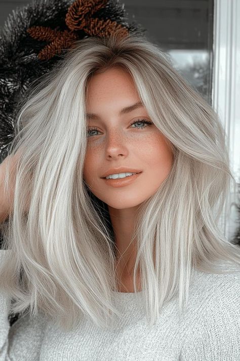 winter hair color, hair trends, hair inspiration Silvery Blonde Hair, Silvery Blonde, Winter Hair Color Ideas, Rich Brunette, Ice Blonde, Beautiful Hairstyle, Blonde Waves, Wavy Style, Beautiful Hair Color