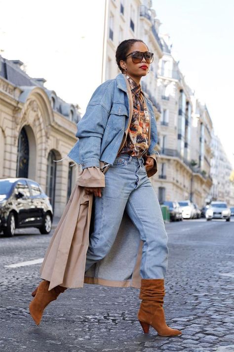 French Girls Wear These Classic Boots Year After Year Slouchy Boots Outfit, Suede Boots Outfit, Slouchy Suede Boots, Trending Winter Boots, Slouchy Boots, French Girl Style, Double Denim, Trending Boots, French Girls