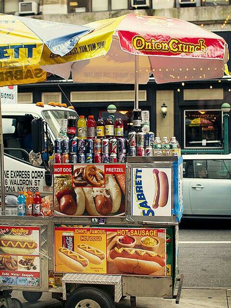 Elote Cart, Vendor Cart, Ny Food, Dog Cart, Hot Dog Cart, Food Carts, Hot Dog Stand, Street Vendors, New York Food