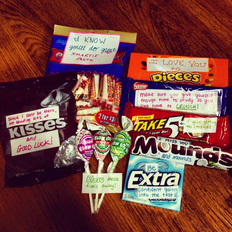 Finals care package for the boyfriend Exam Care Package Ideas, Good Luck Basket, Exam Care Package, College Finals Care Package, Finals College, Finals Care Package, College Finals, Care Package Ideas, Care Pack