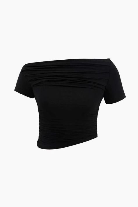 Details Occasion: Casual Category: Tops Composition: 96% Polyester, 4% Elastane Sheer: Not Sheer Color: Black Off Shoulder T Shirt, Academia Fashion, Baby Tees Y2k, Casual Game, Business Class, Matching Dresses, Sheer Fabrics, Grunge Fashion, Denim Top