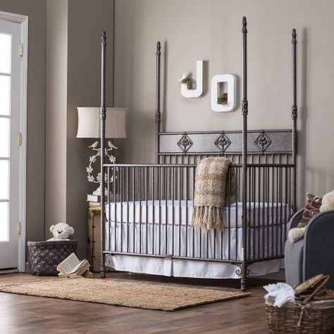 Bratt Decor Wrought Iron Indigo 2 in 1 Convertible Crib Collection - Pewter - Cribs at Hayneedle Malibu Chandelier, Bratt Decor Crib, Baby Boy Nursery Room Design, Nursery Curtains Boy, Rustic Baby Rooms, Rustic Baby Boy Nursery, Iron Crib, Babies Rooms, Shabby Chic Nursery