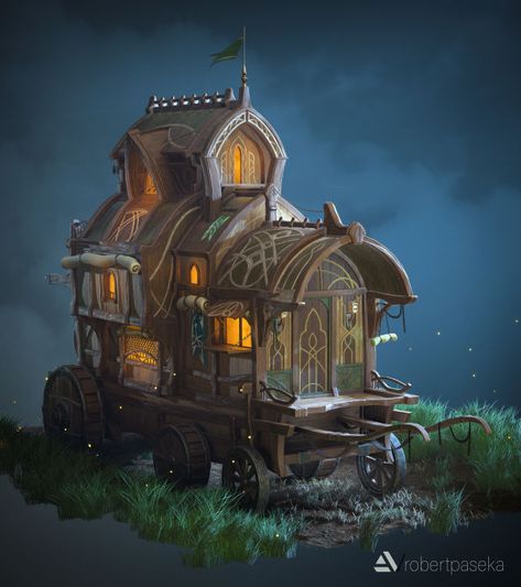 Vardo Wagon, Rpg Map, Fantasy Props, Fantasy House, Fantasy City, Fantasy Concept Art, Arte Fantasy, Dungeon Master, 판타지 아트