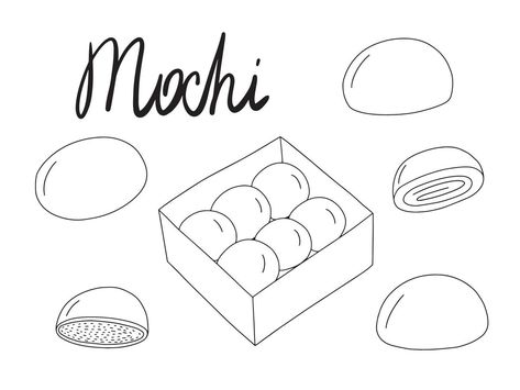 Hand drawn doode mochi vector set. Traditional Japanese dessert set Mochi Drawing, Dessert Set, Japanese Dessert, The Hand, Doodle Drawings, Traditional Japanese, Mochi, Japanese Traditional, Line Drawing