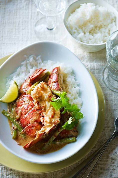 Curry Lobster, Lobster Curry, Easy Recipe Ideas, Healthy Easy Recipes, Ginger Green Beans, Georgian House, Lobster Recipes, Red Curry Paste, Gluten Free Rice