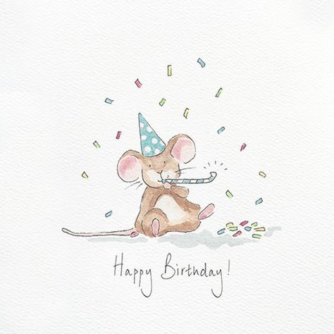 Drawn Birthday Cards, Hand Drawn Birthday Cards, Party Blower, Maus Illustration, Diy Watercolor Cards, Happy Birthday Drawings, Happy Birthday Cards Diy, Birthday Painting, Mouse Illustration