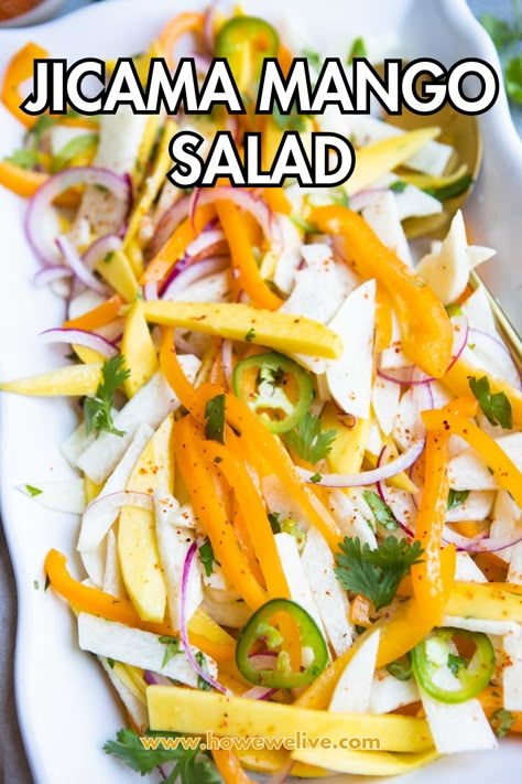 Jicama Salad Recipes, Jicama Recipe, Jicama Salad, Stone Fruit Salad, Satisfying Salads, Spicy Seasoning, Lime Vinaigrette, Mexican Dinner, Mango Salad