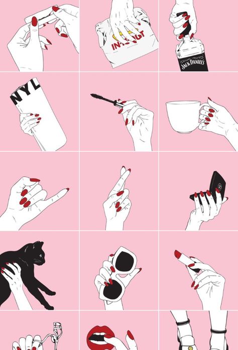 Evvi Art, Nail Logo, Pastel Grunge, Red Nail Polish, Red Nail, Hand Art, Pink Lips, 그림 그리기, Pink Background