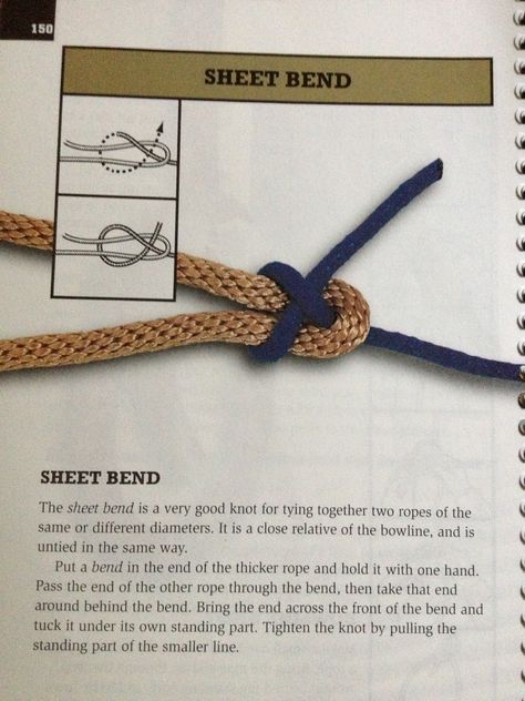 Sheet bend: tying 2 ropes together Sheet Bend Knot, Laser Sailboat, Thick Rope, Home Defense, Cool Ties, Cub Scouts, Camping Survival, Bushcraft, Bend