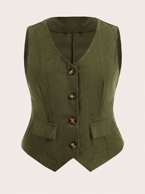 Green Casual Collar Sleeveless Woven Fabric Plain vest Embellished Non-Stretch  Women Plus Clothing Plain Vest, Plus Size Blazer, Green Blazer, Blazer Vest, Lantern Sleeve, Lantern Sleeves, Plus Clothing, Woven Fabric, Blazer Jacket