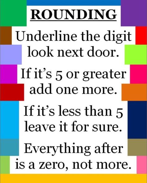 Here's a fun rhyme to help you remember the rules for rounding up or down. Sometimes making things into a rhyme will help you memorise otherwise hard to remember rules, spellings, equations #maths #studytips #educate Rounding Numbers, Math Charts, Math Anchor Charts, Math Number Sense, Math School, Fourth Grade Math, Math Intervention, Math Strategies, Second Grade Math