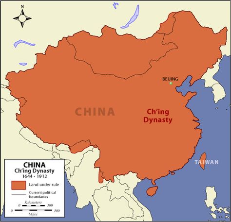 This is the map shows the region of China in Qing dynasty. Qing had the largest extension in the Chinese history, but because the land is too big, it is hard for Chinese rulers to control. Moreover, other countries were eager the land of the China. The oversize extension is one of the reason leaded Qing to decline. Mongol Empire, China History, China Dynasty, Yuan Dynasty, China Map, Ap World History, Asian History, History Images, Mystery Of History