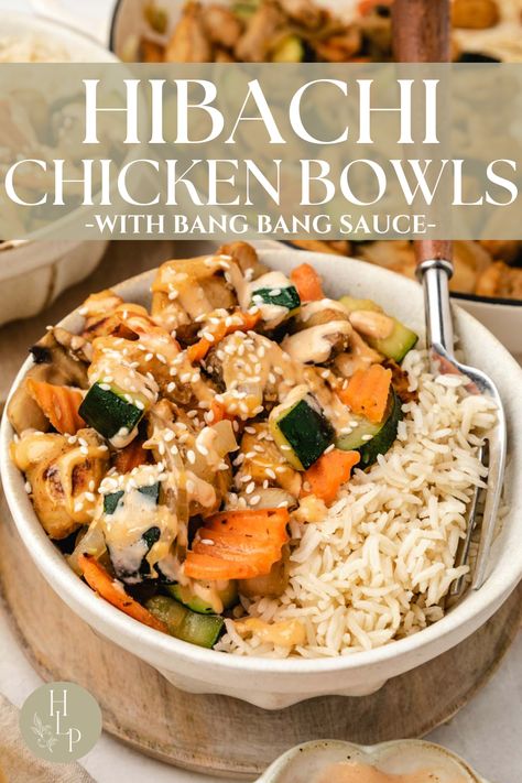 Paleo Hibachi Chicken, Macro Friendly Hibachi, Healthy Little Peach Hibachi Chicken, Lunch Meal Prep With Rice, Different Bowl Recipes, Family Of 3 Meals, Yummy Rice Bowls, Chicken Habachi Bowl, Chicken And Yum Yum Sauce