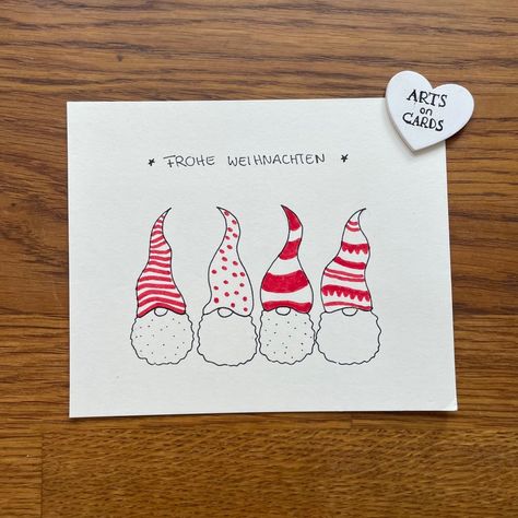 Christmas Card Diy Easy, Gnome Christmas Card Ideas, Christmas Card Making Ideas Inspiration, Cute Christmas Cards Diy, Carte Noel Diy, Diy Christmas Cards Handmade Simple, Christmas Card Ideas Drawing, Christmas Gnome Cards, Simple Christmas Cards Handmade