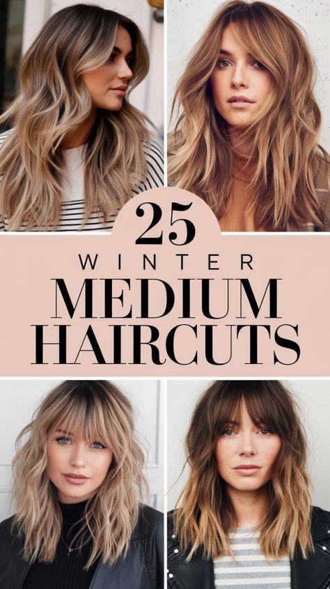 Winter Medium Haircuts 2024 – 2025: Elevate Your Style This Season 25 Ideas Y2k Medium Hairstyles, Medium Length Hair With Layers For Round Face, Medium Length Hair With Layers And Bangs Round Face, Haircuts For Brown Hair, Easy To Maintain Haircut, Trending Hairstyles 2024, 2025 Haircuts For Women, Medium Haircuts For Thick Hair, Hair Cut Styles For Women