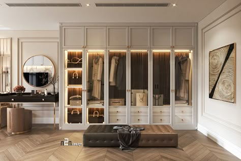 MASTER BEDROOM 02 ( NEOCLASSIC , LUXURY) on Behance Classic Contemporary Walk In Closet, Neoclassical Master Room, American Classic Walk In Closet, Neoclassical Dressing Room, Master Bedrooms New Classic, Neo Classic Walk In Closet, Classical Walk In Closet, Neoclassical Wardrobe Design, Luxury Neoclassic Bedroom Design