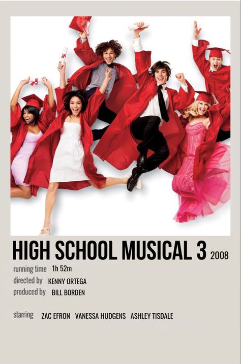 minimal polaroid movie poster for high school musical 3 High School Musical Quotes, High School Movies, Zac Efron And Vanessa, Polaroid Movie Poster, Movie Character Posters, Not Another Teen Movie, High School Musical Cast, High School Music, High School Musical 3