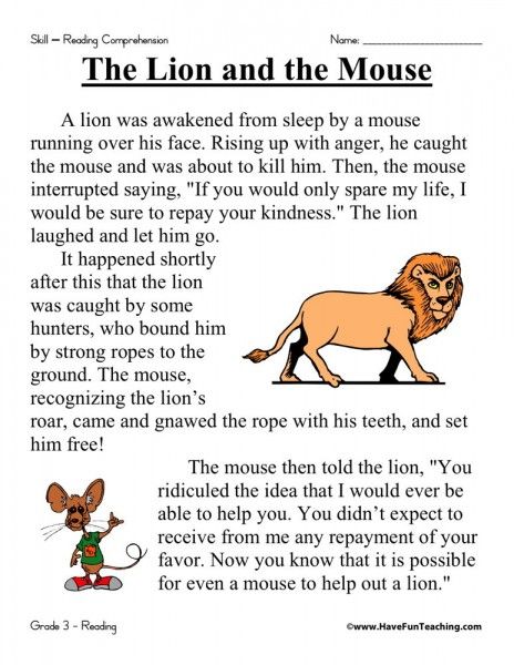 The Lion and the Mouse Third Grade Reading Comprehension, The Lion And The Mouse, First Grade Reading Comprehension, Lion And The Mouse, Teaching Reading Comprehension, English Stories For Kids, Have Fun Teaching, Third Grade Reading, Short Stories For Kids