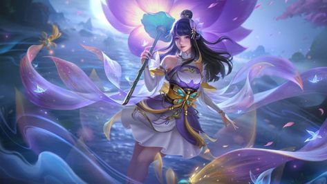 say no more about her skin price, this is exclusive 2021's annual starlight skin. Kagura Water Lily, Kagura Mlbb, Hero Wallpapers Hd, Mlbb Wallpaper, Lily Wallpaper, Match Profile, Legend Wallpaper, Anime Mobile, Animated Wallpapers For Mobile