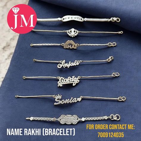 Customized Name Rakhi 😍🎁 Celebrate the bond of sibling love with our Customized Sterling Silver Name Rakhi Bracelet. Handcrafted with elegance, this rakhi features a sleek sterling silver band, personalized with your brother's name. It combines tradition with modern style, making it a perfect keepsake for your brother to cherish forever. Ideal for Raksha Bandhan. #customizedgifts #silverrakhi #sterlingsilverjewelry #silverbangles #customizedjewelry #sterlingsilverearrings #925silver Name Rakhi, Silver Name Bracelet, Silver Rakhi, Sibling Love, Raksha Bandhan, Name Bracelet, Sterling Silver Bands, Silver Bangles, Name It